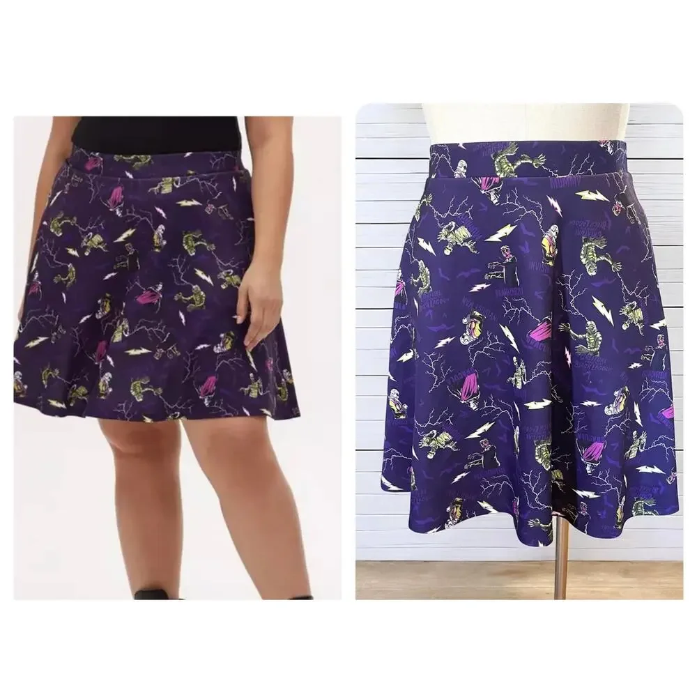 Torrid Universal Monsters Punk Gothic Frankenstein Skater Skirt‎ 5X Dracula Bats